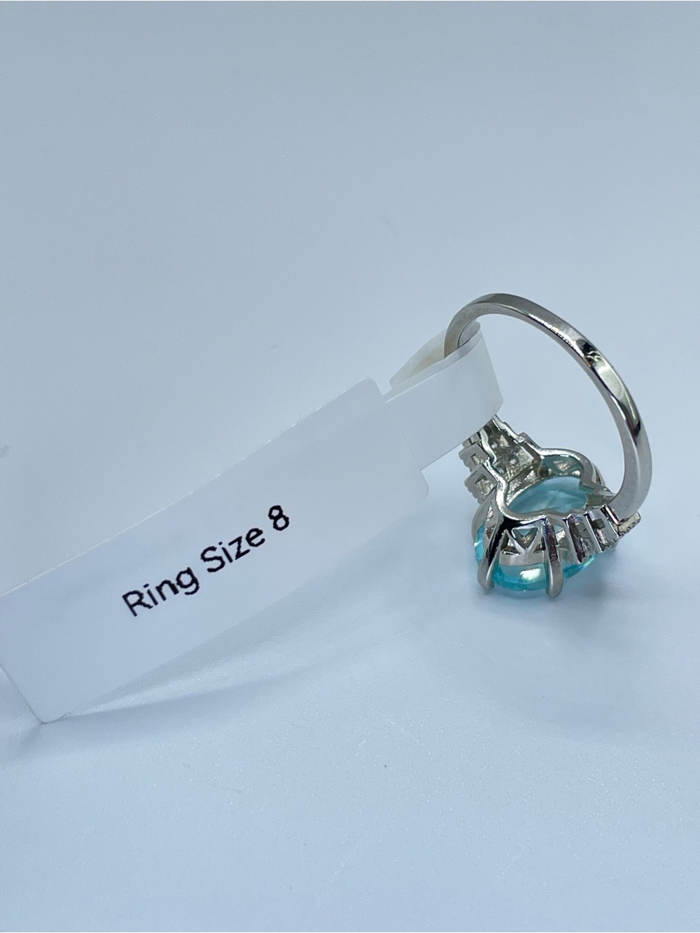 Swarovski Crystal Elements Aquamarine Blue Crystal Cocktail Art Deco Ring Sz 8 - Picture 6 of 6